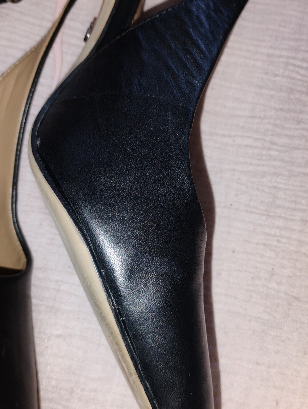 Sam Edelman Black Leather Pointed Toe Slingback Heels - Picture 11 of 14